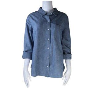 Tommy Hilfiger Chambray Roll Tab Sleeve Classic Fit Casual Button Shirt Large